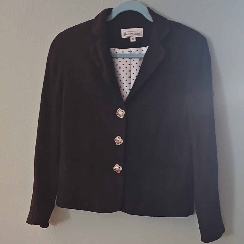 Ellen Tracy Black Blazer with Polka Dot Lining